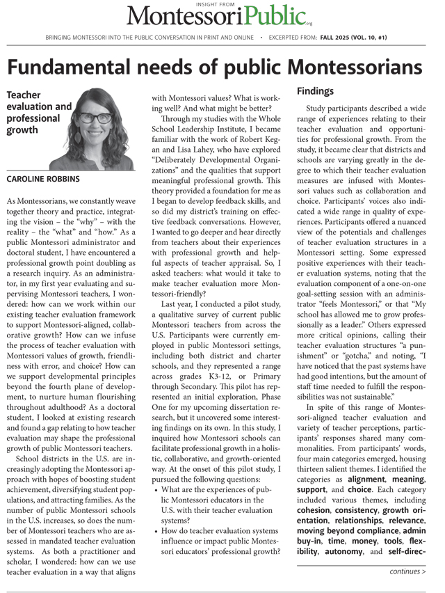 Fundamental needs of public Montessorians